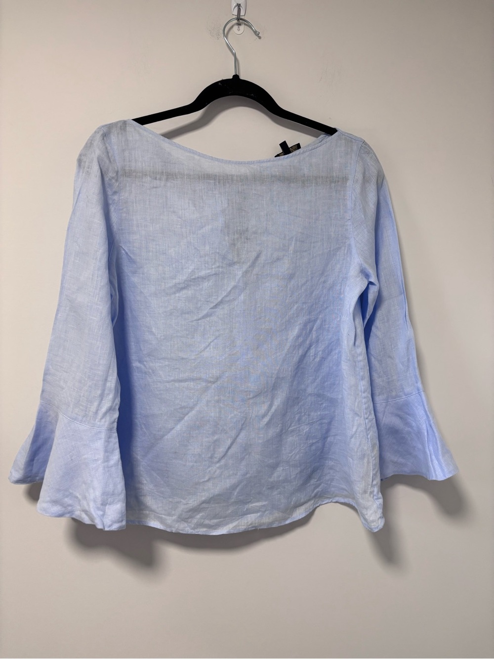 Massimo Dutti Light Blue Bell Sleeve Linen Top